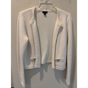 Ann Taylor Factory White Open Front Lady Jacket Textured Faux Pocket Small